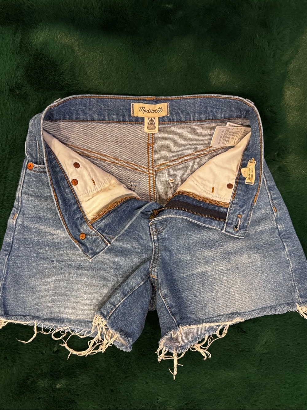 Madewell High-Rise Denim Shorts Size 24 Medium Blue Wash Raw Hem Frayed Cutoff - Picture 3 of 11